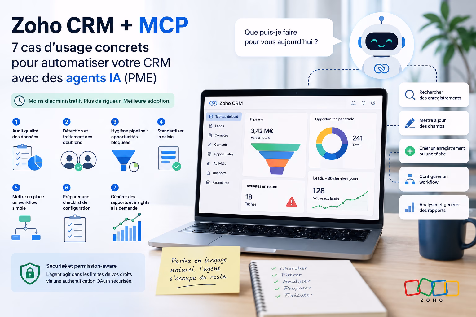 Zoho CRM + MCP : 7 cas d’usage concrets pour automatiser votre CRM avec des agents IA (PME)