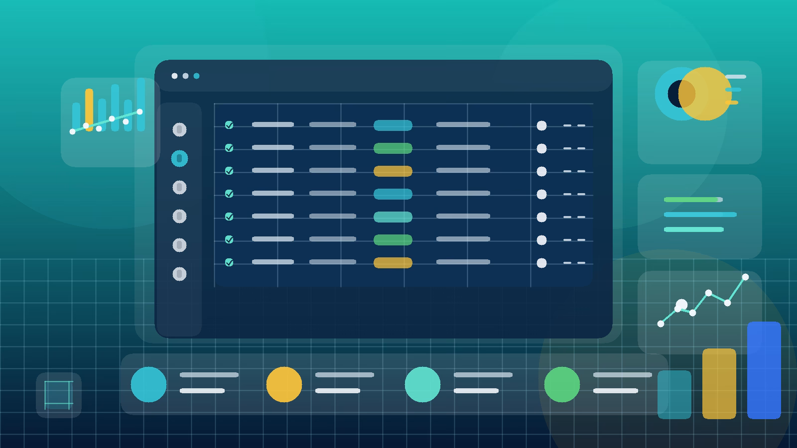 Illustration premium d un tableau de bord Zoho CRM avec vue grille, mises à jour en masse et indicateurs commerciaux pour PME.