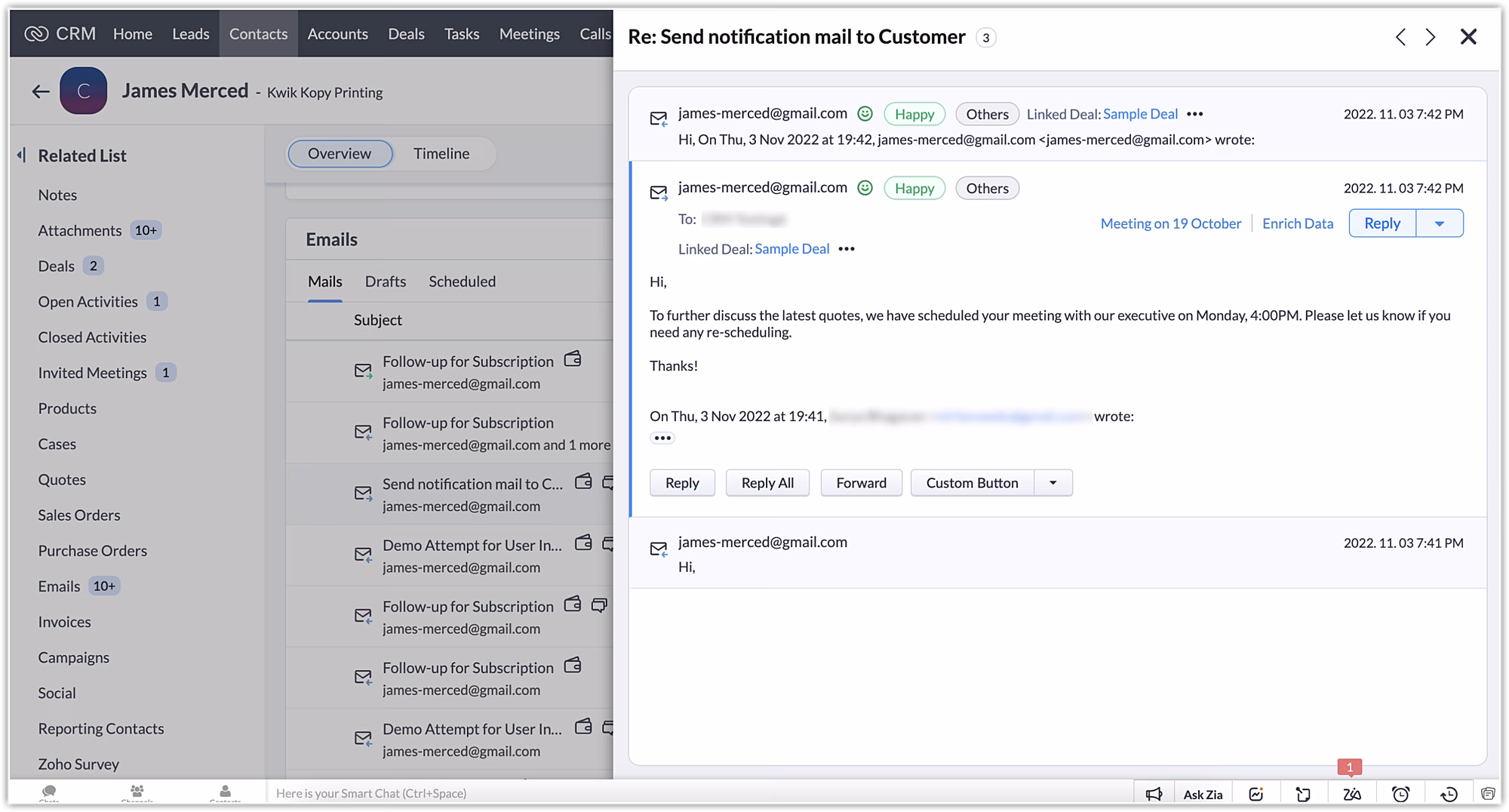 Zoho CRM et WorkDrive : mieux gérer les e-mails clients